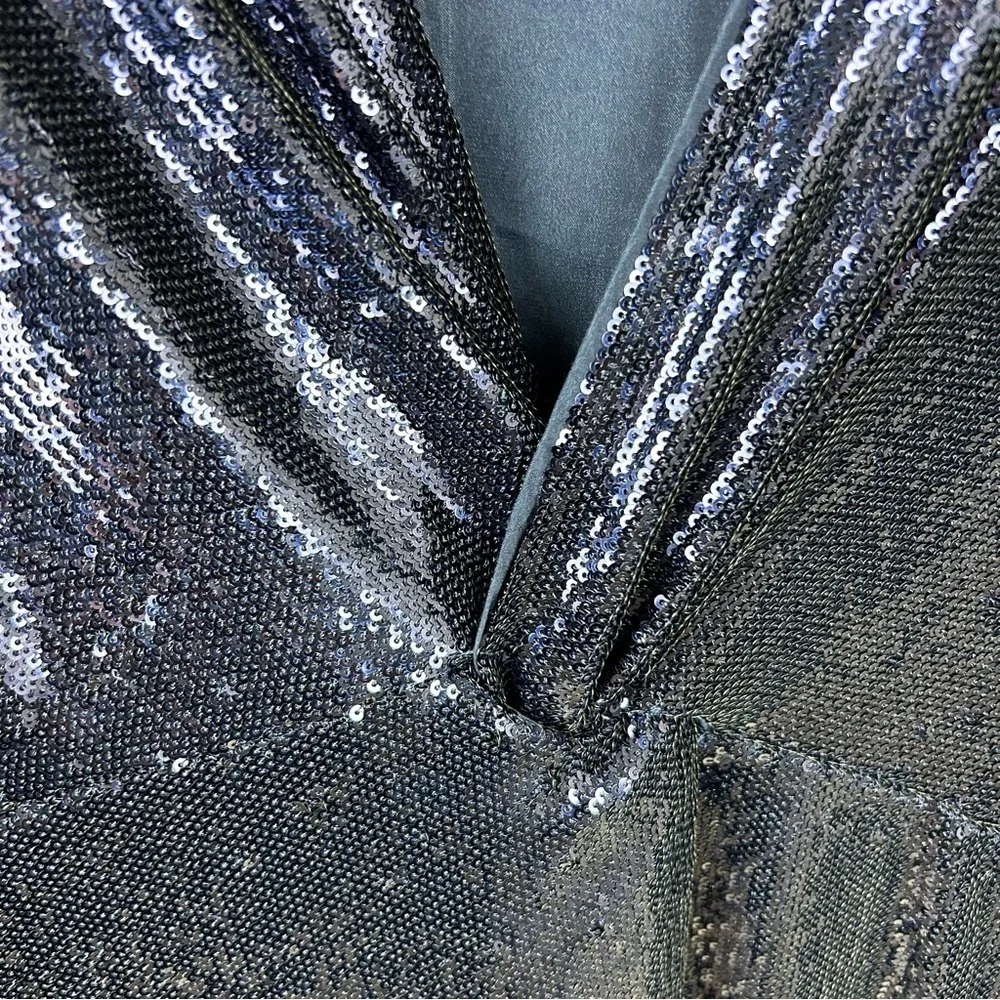 by Anthropologie Twist-Front Sequin Dress Navy Blue size: 8P - Picture 7 of 16